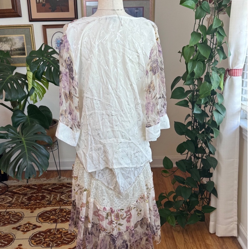 Boho Fairy 3 Piece Set Floral Lace Patchwork Beaded Romantic Cream Purple - Picture 5 of 9